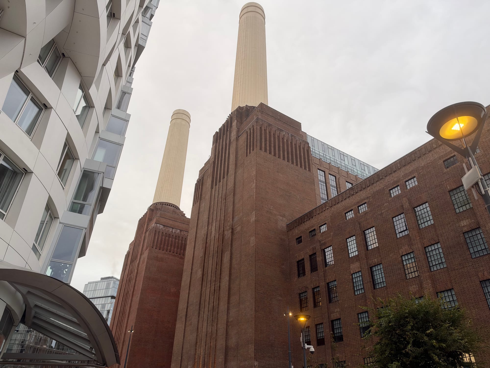 A view of the Battersea Power Station chimneys.